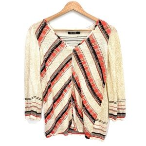 NIC + ZOE Lightweight Linen Blend V Neck Tan Sweater Size Small